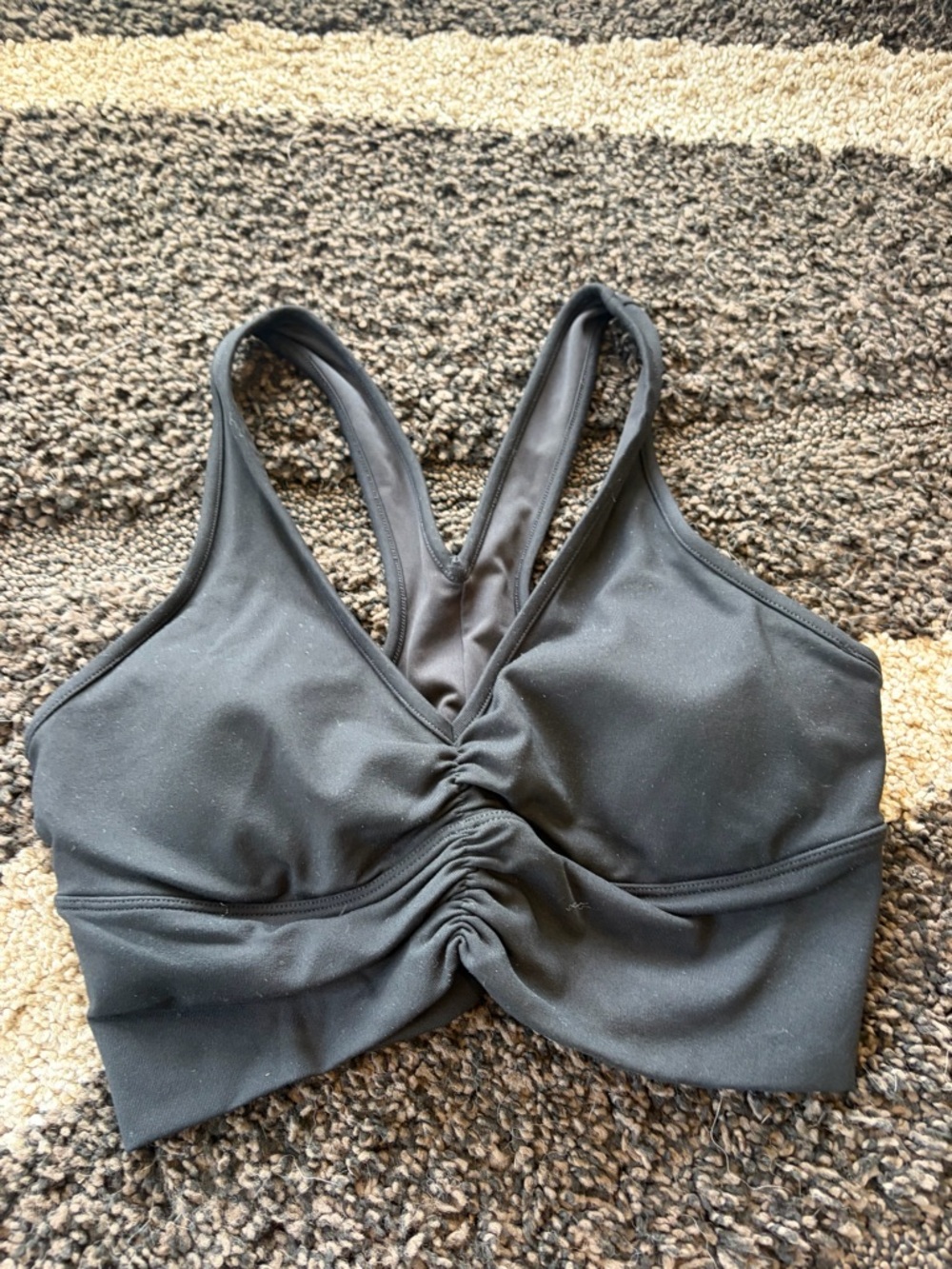 ALO Yoga Black Ruched Front Racerback Sports Bra